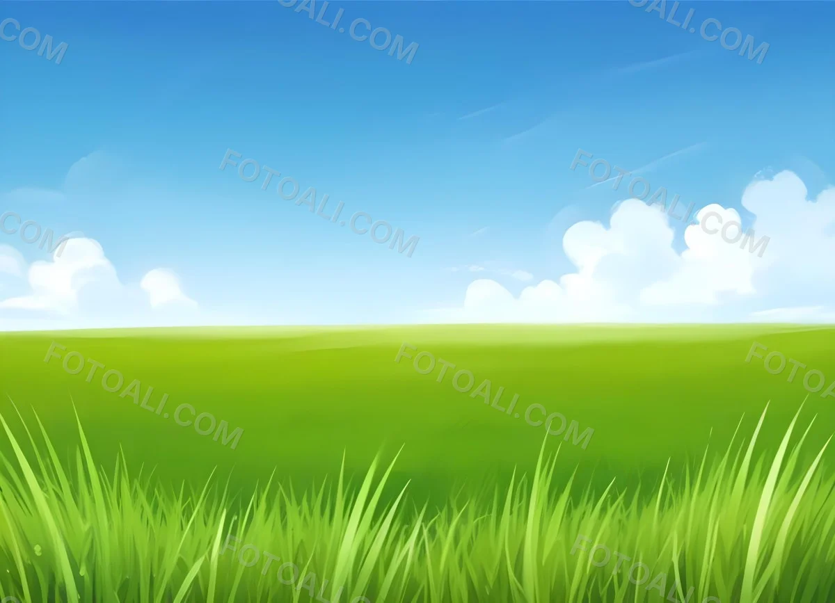 Green Grass Field With A Clear Blue Sky Some Clouds Sunny Day Bright Colors Cartoon Style Vibrant Peaceful Nature Outdoors 3 3a80