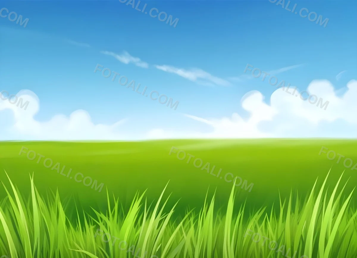 Green Grass Field With A Clear Blue Sky Some Clouds Sunny Day Bright Colors Cartoon Style Vibrant Peaceful Nature Outdoors 31 6d39