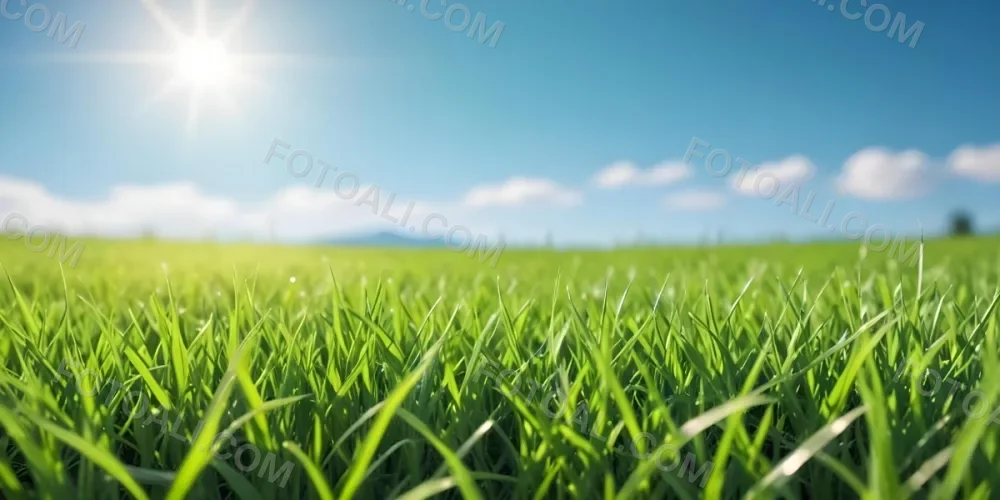 Green Grass Field With A Clear Blue Sky Sunny Day Vibrant Colors Natural Light Blurred Background Peaceful Scene Nature Photography 15 F7a0