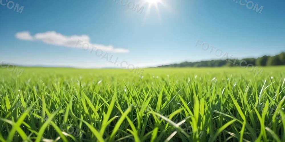 Green Grass Field With A Clear Blue Sky Sunny Day Vibrant Colors Natural Light Blurred Background Peaceful Scene Nature Photography 3 2c7f