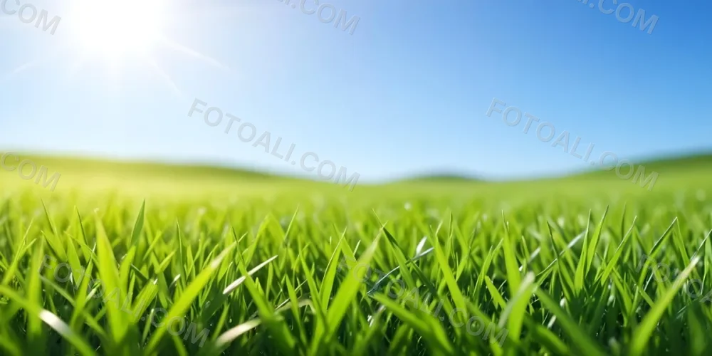 Green Grass Field With A Clear Blue Sky Sunny Day Vibrant Colors Natural Light Blurred Background Peaceful Scene Nature Photography 8 6f61