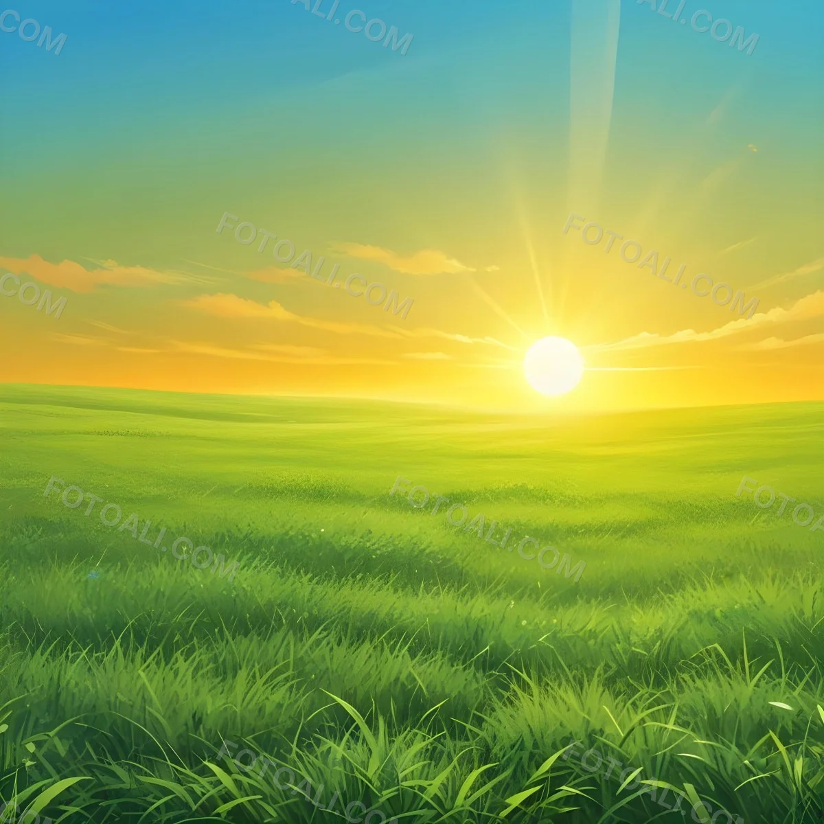 Green Grass Field With A Vibrant Green Color A Clear Blue Sky With A Bright Sun Shining Creating A Warm And Inviting Atmosphere Perfect For A Peaceful Day 13 A4db