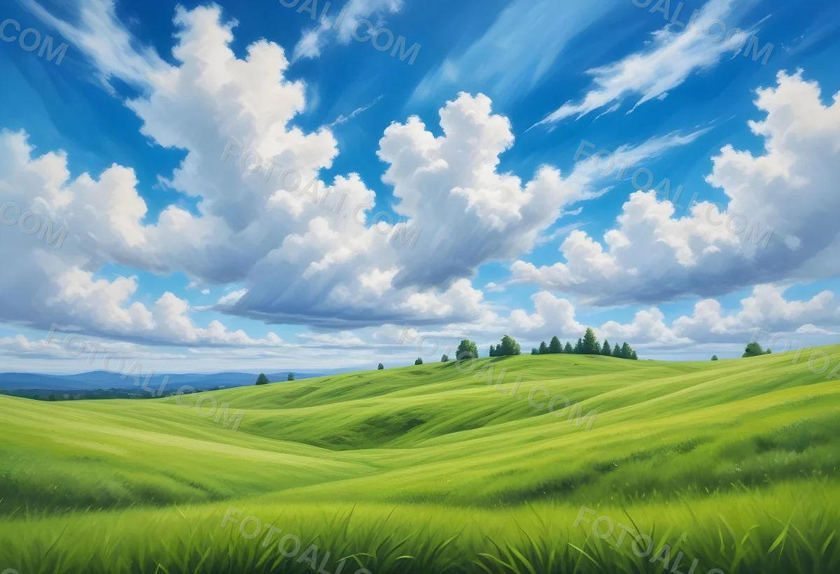 Green Grass Hill Under A Blue Sky With White Clouds Sunny Day Vibrant Colors Natural Light Clear Atmosphere Outdoor Setting Peaceful Scenery 22 C4bc