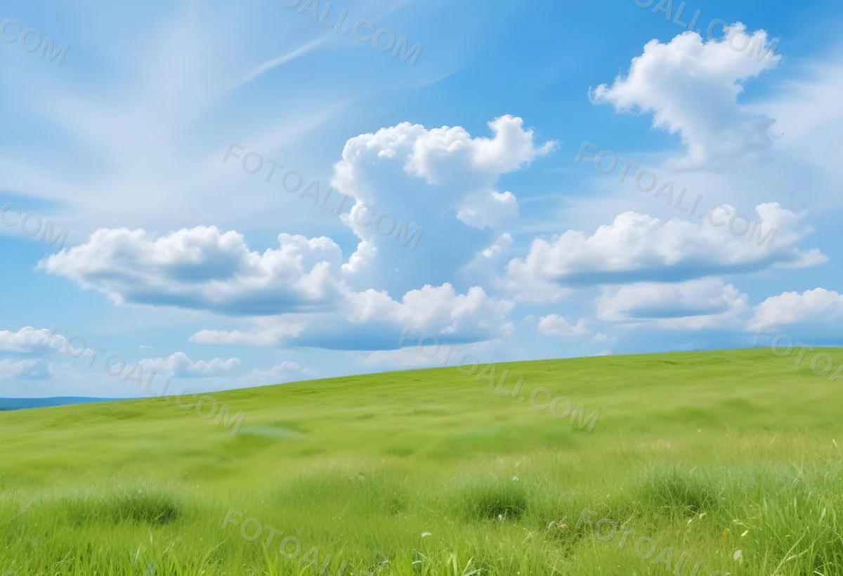 Green Grass Hill Under A Blue Sky With White Clouds Sunny Day Vibrant Colors Natural Light Clear Atmosphere Outdoor Setting Peaceful Scenery 3 B15b