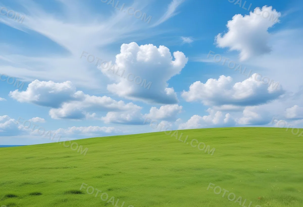 Green Grass Hill Under A Blue Sky With White Clouds Sunny Day Vibrant Colors Natural Light Clear Atmosphere Outdoor Setting Peaceful Scenery 36 Fa51