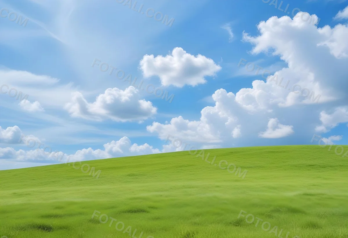 Green Grass Hill Under A Blue Sky With White Clouds Sunny Day Vibrant Colors Natural Light Clear Atmosphere Outdoor Setting Peaceful Scenery 5 4338