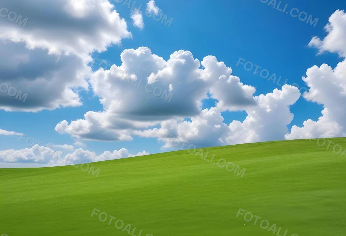 Green Grass Hill Under A Blue Sky With White Clouds Sunny Day Vibrant Colors Natural Light Clear Atmosphere Outdoor Setting Peaceful Scenery 52 A837