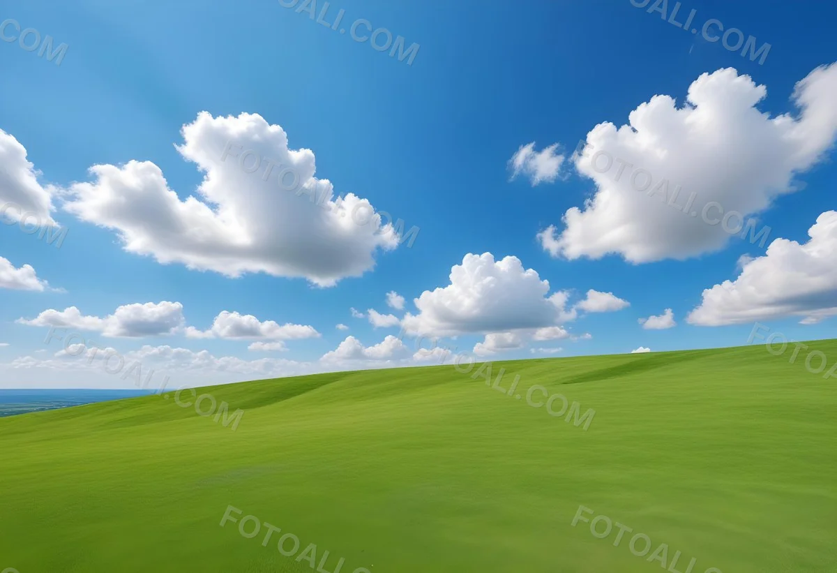 Green Grass Hill Under A Blue Sky With White Clouds Sunny Day Vibrant Colors Natural Light Clear Atmosphere Outdoor Setting Peaceful Scenery 58 A5b8
