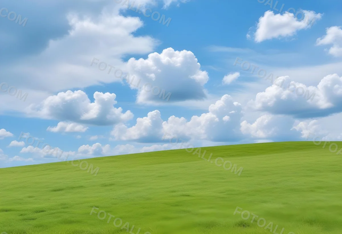 Green Grass Hill Under A Blue Sky With White Clouds Sunny Day Vibrant Colors Natural Light Clear Atmosphere Outdoor Setting Peaceful Scenery 60 C0eb