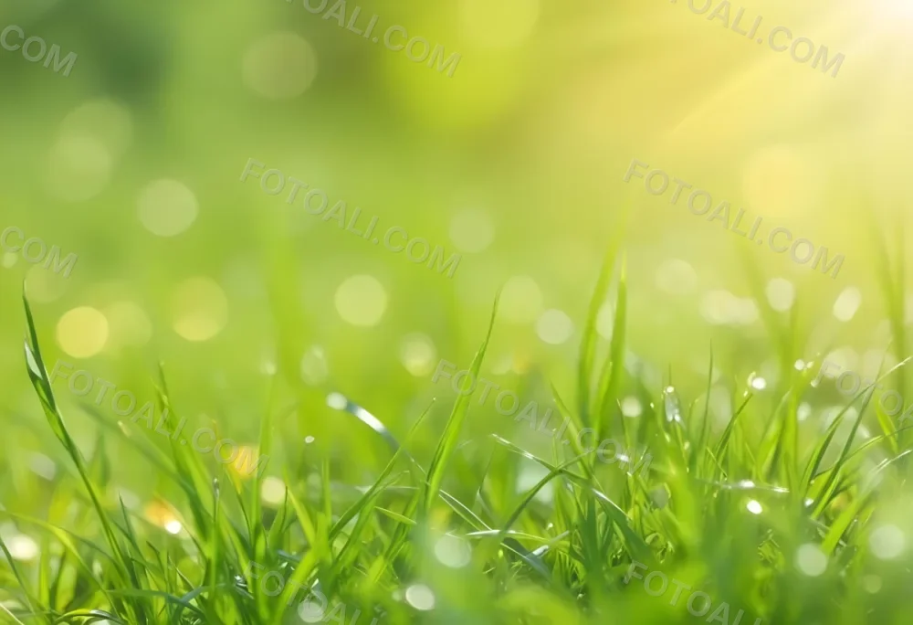 Green Grass With A Bright Yellow Light In The Background Bokeh Effect Sunny Day Spring Season Vibrant Colors Close Up Shot 1 9e74