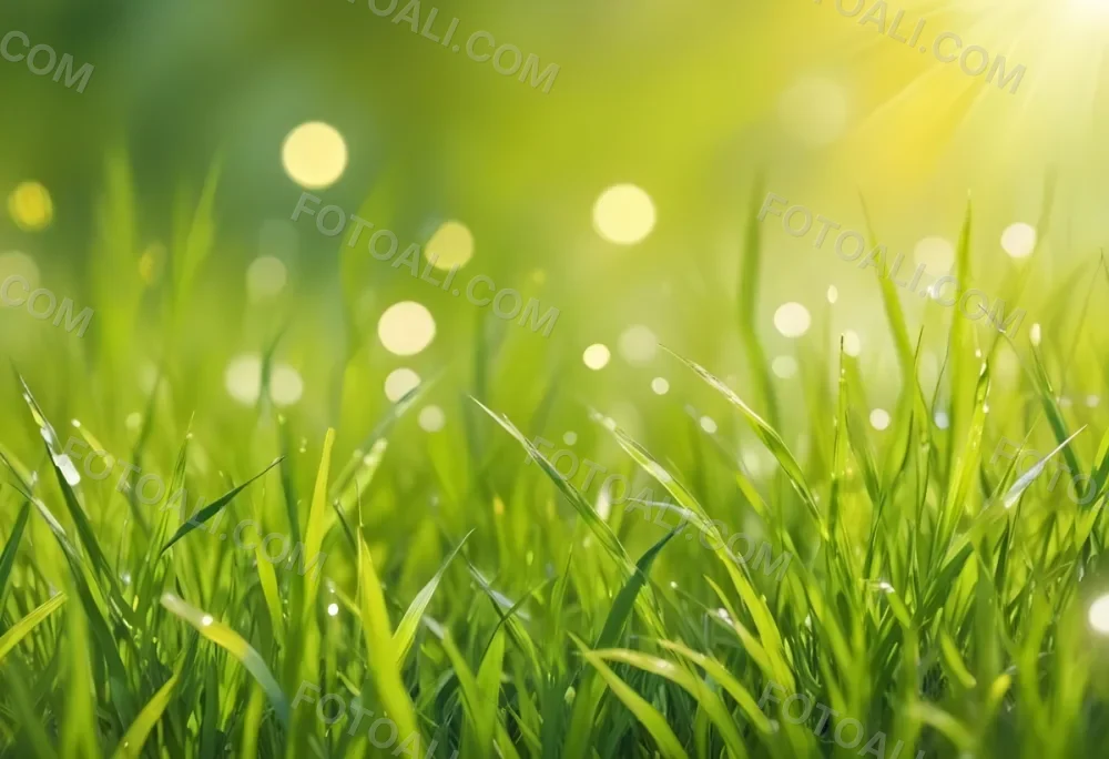 Green Grass With A Bright Yellow Light In The Background Bokeh Effect Sunny Day Spring Season Vibrant Colors Close Up Shot 30 7784