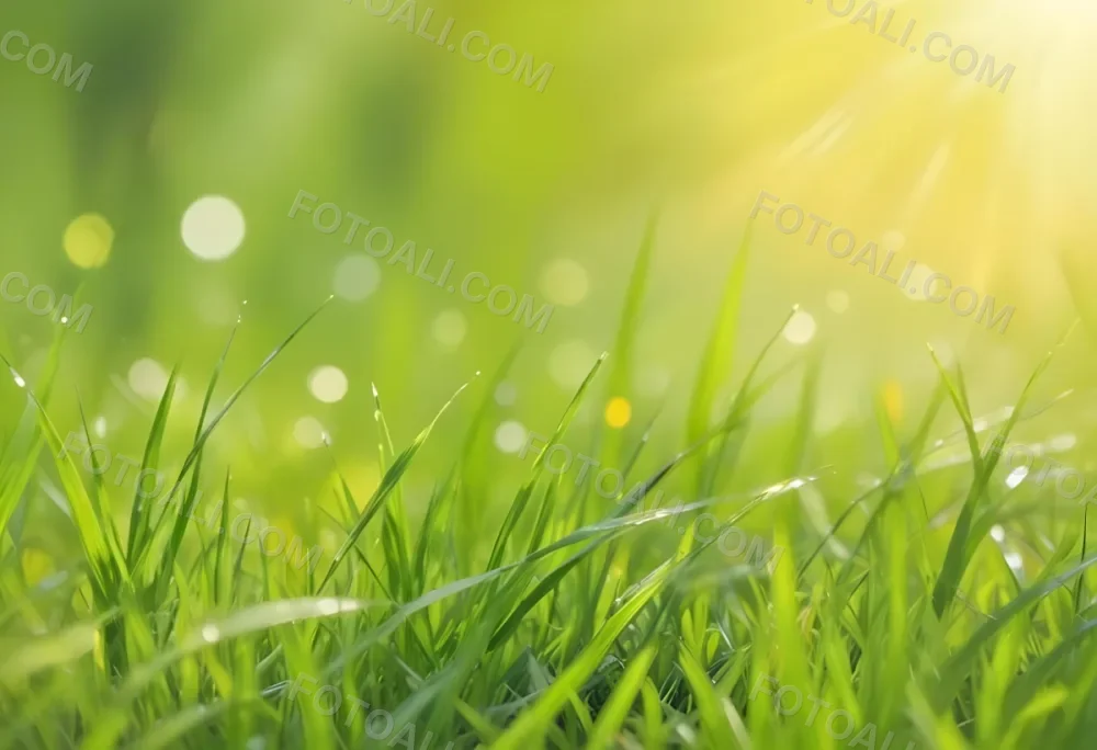 Green Grass With A Bright Yellow Light In The Background Bokeh Effect Sunny Day Spring Season Vibrant Colors Close Up Shot 43 1054