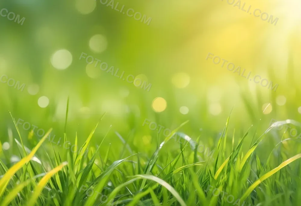 Green Grass With A Bright Yellow Light In The Background Bokeh Effect Sunny Day Spring Season Vibrant Colors Close Up Shot 45 5e94