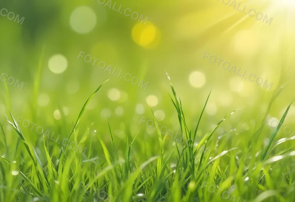 Green Grass With A Bright Yellow Light In The Background Bokeh Effect Sunny Day Spring Season Vibrant Colors Close Up Shot 49 5a18