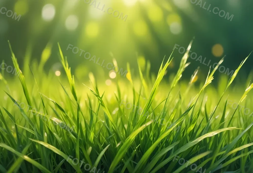 Green Grass With A Bright Yellow Light In The Background Bokeh Effect Sunny Day Spring Season Vibrant Colors Close Up Shot 5 Ebae