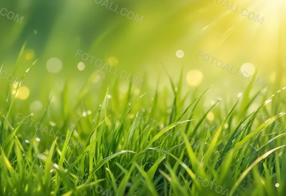 Green Grass With A Bright Yellow Light In The Background Bokeh Effect Sunny Day Spring Season Vibrant Colors Close Up Shot 50 8759