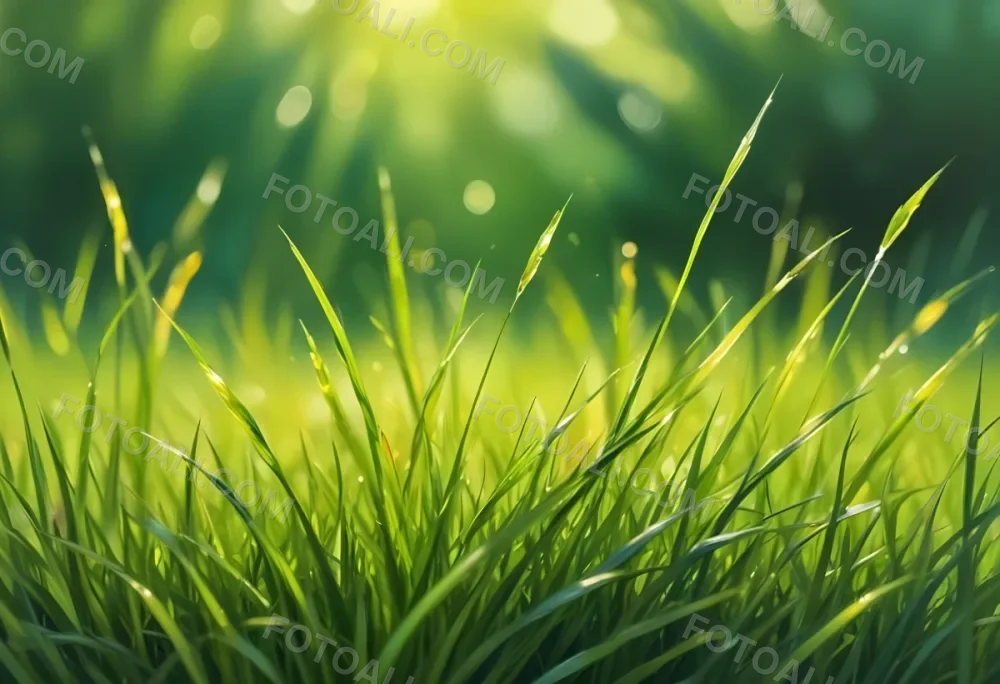 Green Grass With A Bright Yellow Light In The Background Bokeh Effect Sunny Day Spring Season Vibrant Colors Close Up Shot 52 4722