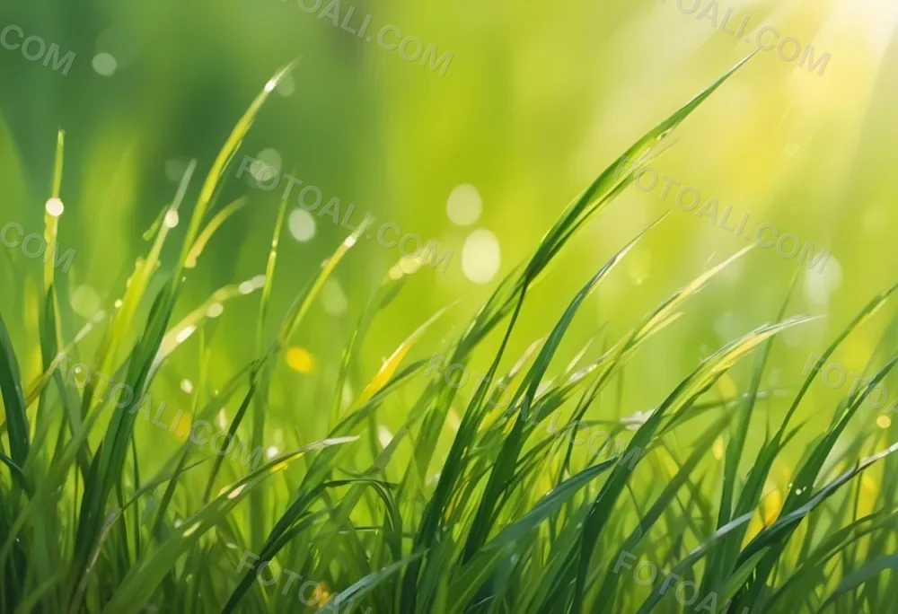 Green Grass With A Bright Yellow Light In The Background Bokeh Effect Sunny Day Spring Season Vibrant Colors Close Up Shot 54 4b9c