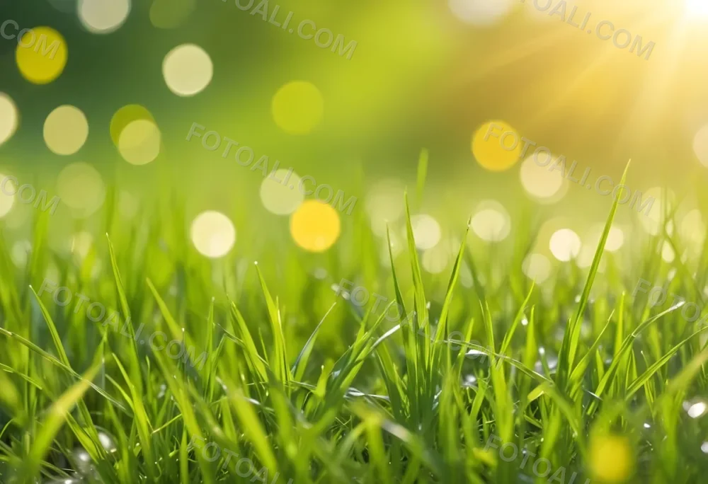 Green Grass With A Bright Yellow Light In The Background Bokeh Effect Sunny Day Spring Season Vibrant Colors Close Up Shot 55 A48b
