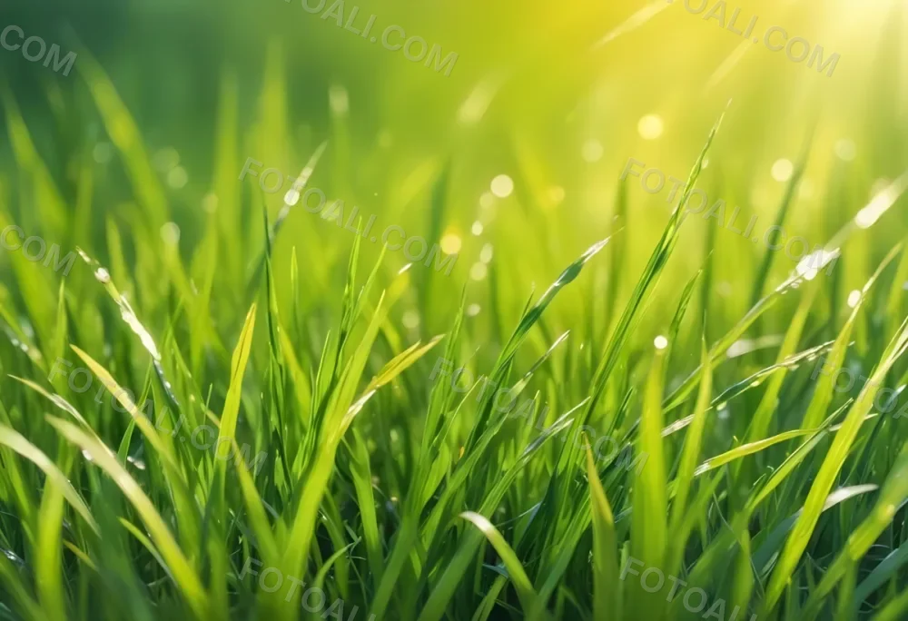 Green Grass With A Bright Yellow Light In The Background Bokeh Effect Sunny Day Spring Season Vibrant Colors Close Up Shot 7 Feb9