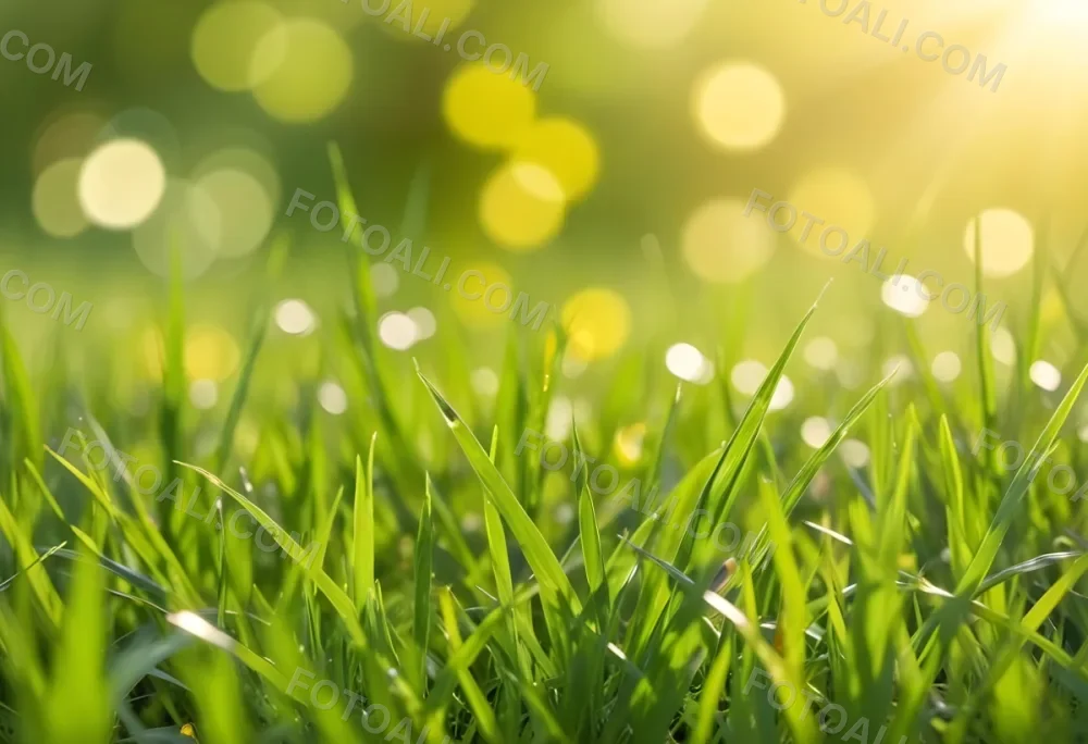 Green Grass With A Bright Yellow Light In The Background Bokeh Effect Sunny Day Spring Season Vibrant Colors Close Up Shot 8 98ff