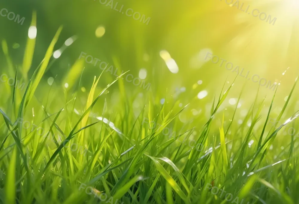 Green Grass With A Bright Yellow Light In The Background Bokeh Effect Sunny Day Spring Season Vibrant Colors Close Up Shot 9 35aa
