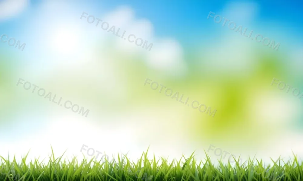 Green Grass With Blurred Blue Sky And White Clouds In The Background 12 561b