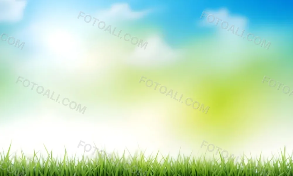 Green Grass With Blurred Blue Sky And White Clouds In The Background 14 B8b2