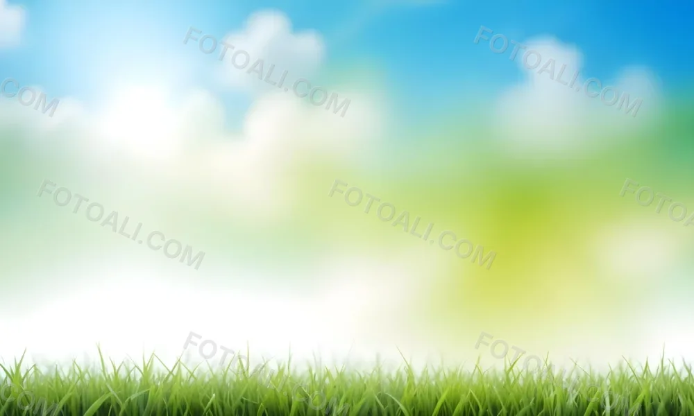 Green Grass With Blurred Blue Sky And White Clouds In The Background 17 A7fd