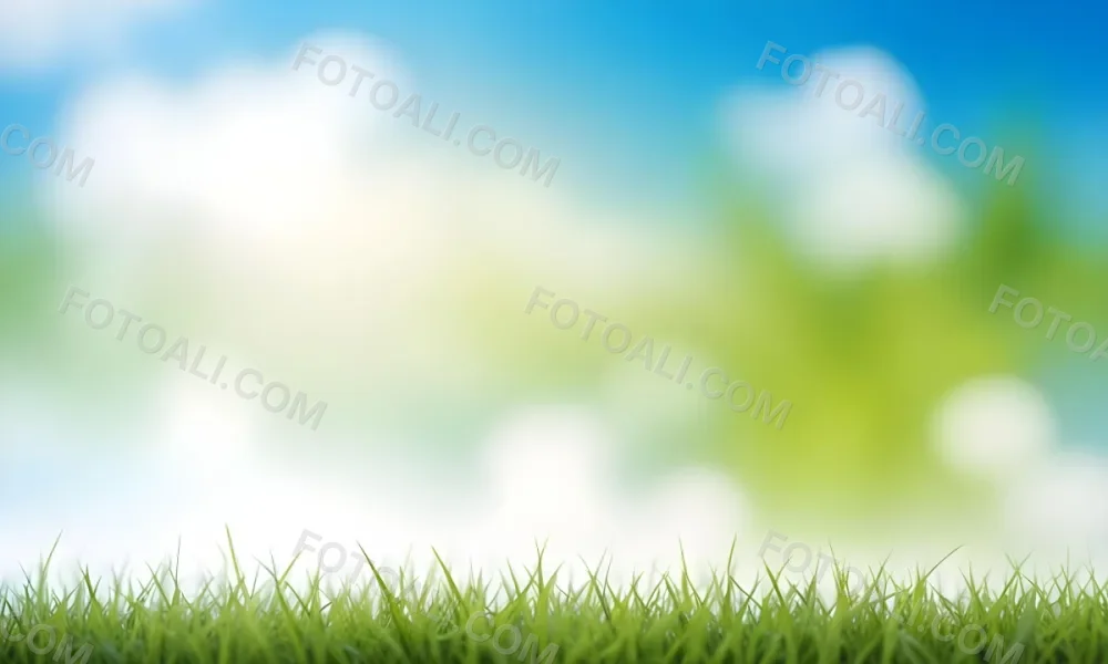 Green Grass With Blurred Blue Sky And White Clouds In The Background 19 Eb60