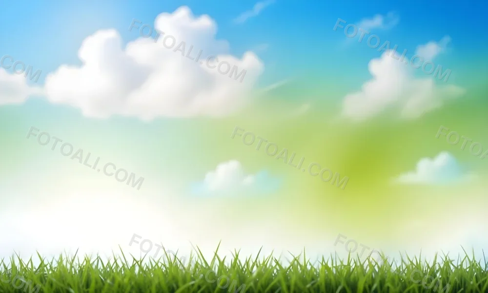 Green Grass With Blurred Blue Sky And White Clouds In The Background 6 543b