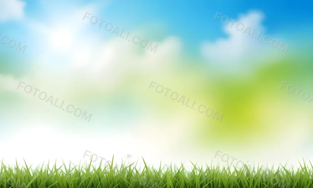 Green Grass With Blurred Blue Sky And White Clouds In The Background 8 92ac