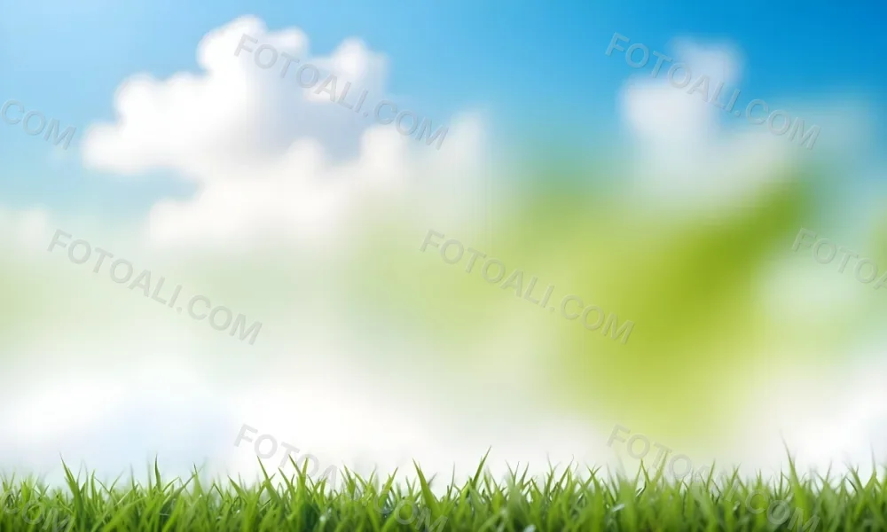 Green Grass With Blurred Blue Sky And White Clouds In The Background 9 42d7