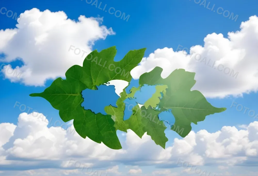 Green Leaf With A World Map Shape Cut Out Revealing A Blue Sky With Fluffy White Clouds Symbolizing Environmental Awareness And Global Sustainability 34 79d4
