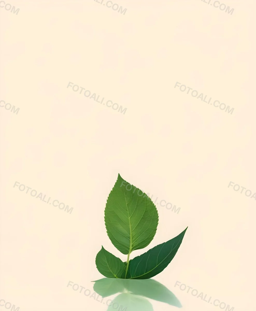 Green Leaf With Thick Stem On Light Yellow Background 12