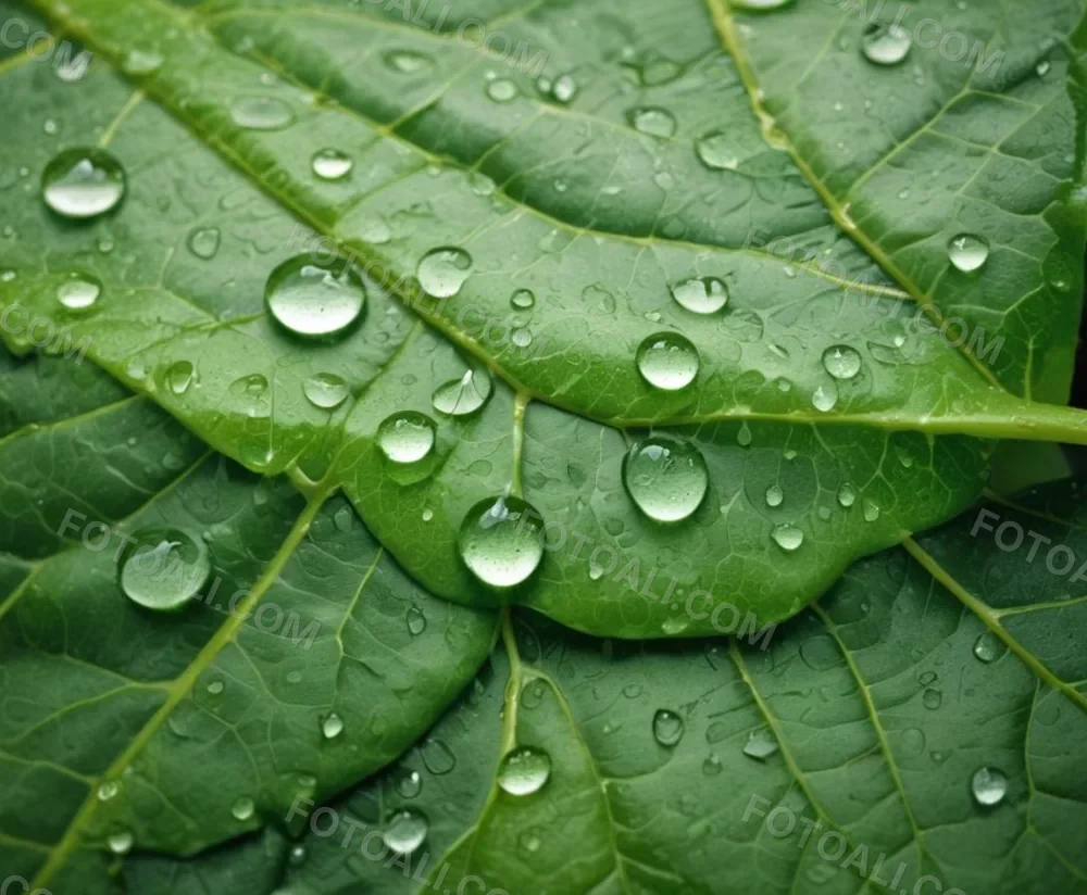 Green Leaf With Water Droplets Close Up View Of The Leaf S Surface Showing The Intricate Veins And Smooth Appearance 1 E45e