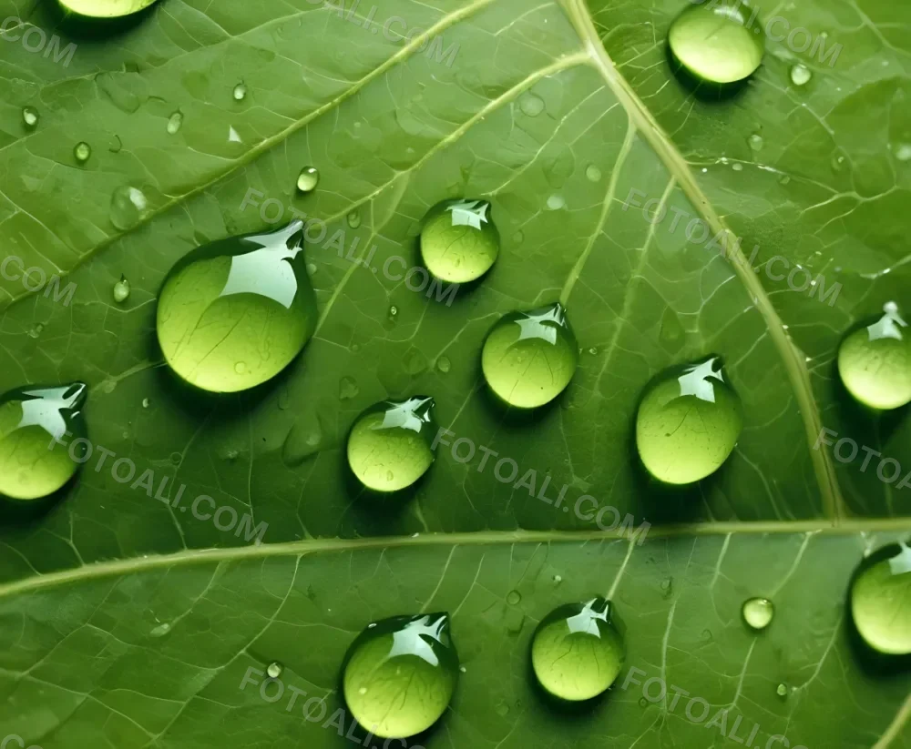 Green Leaf With Water Droplets Close Up View Of The Leaf S Surface Showing The Intricate Veins And Smooth Appearance 10 2fd7