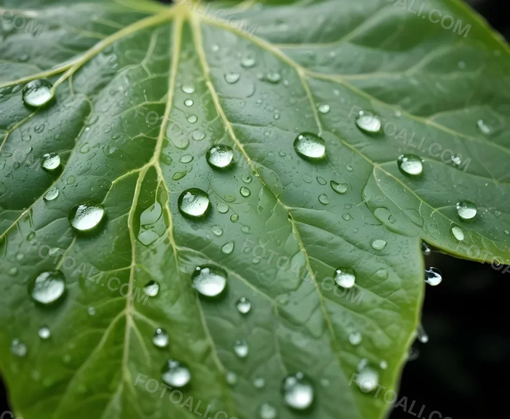 Green Leaf With Water Droplets Close Up View Of The Leaf S Surface Showing The Intricate Veins And Smooth Appearance 13 18b0