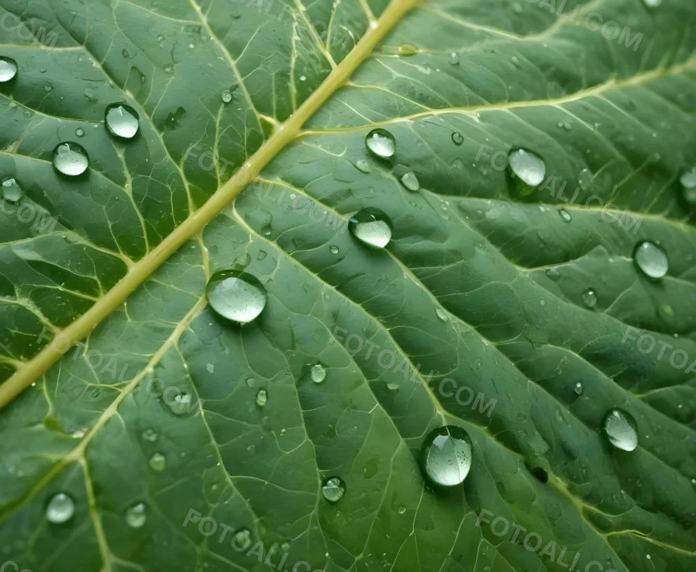 Green Leaf With Water Droplets Close Up View Of The Leaf S Surface Showing The Intricate Veins And Smooth Appearance 14 0300