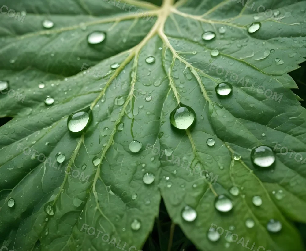 Green Leaf With Water Droplets Close Up View Of The Leaf S Surface Showing The Intricate Veins And Smooth Appearance 16 7ff8