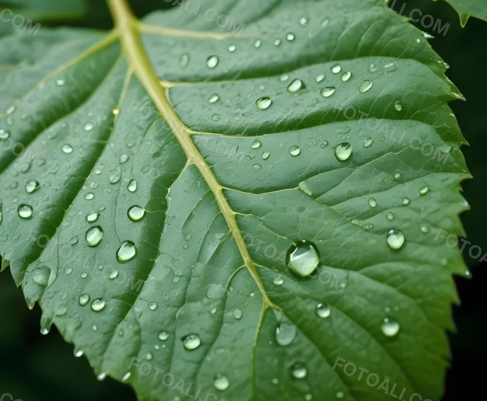 Green Leaf With Water Droplets Close Up View Of The Leaf S Surface Showing The Intricate Veins And Smooth Appearance 17 F8c0