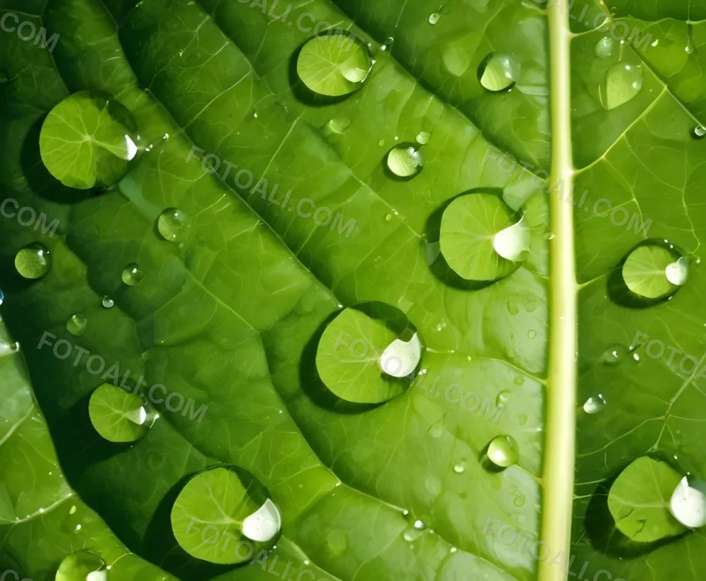 Green Leaf With Water Droplets Close Up View Of The Leaf S Surface Showing The Intricate Veins And Smooth Appearance 18 5a78