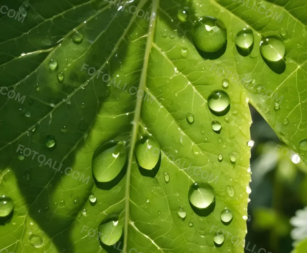 Green Leaf With Water Droplets Close Up View Of The Leaf S Surface Showing The Intricate Veins And Smooth Appearance 21 1de1