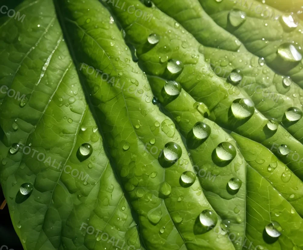 Green Leaf With Water Droplets Close Up View Of The Leaf S Surface Showing The Intricate Veins And Smooth Appearance 3 287d