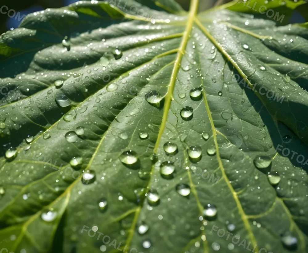 Green Leaf With Water Droplets Close Up View Of The Leaf S Surface Showing The Intricate Veins And Smooth Appearance 8 E165