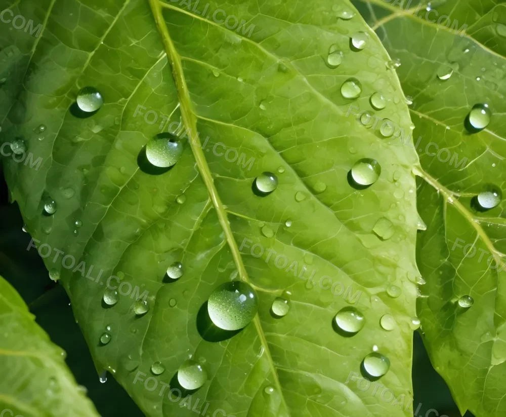 Green Leaf With Water Droplets Close Up View Of The Leaf S Surface Showing The Intricate Veins And Smooth Appearance 9 Bcc2