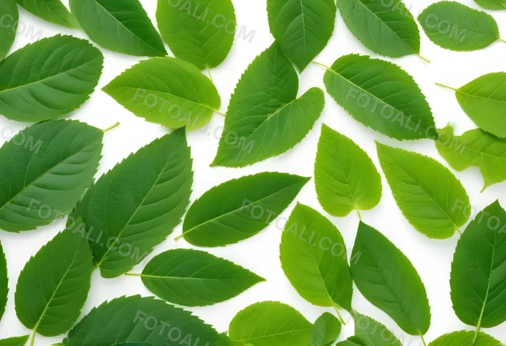 Green Leaves Close Up View Of Various Shapes And Sizes Of Fresh Vibrant Green Leaves Against A White Background 11 772f
