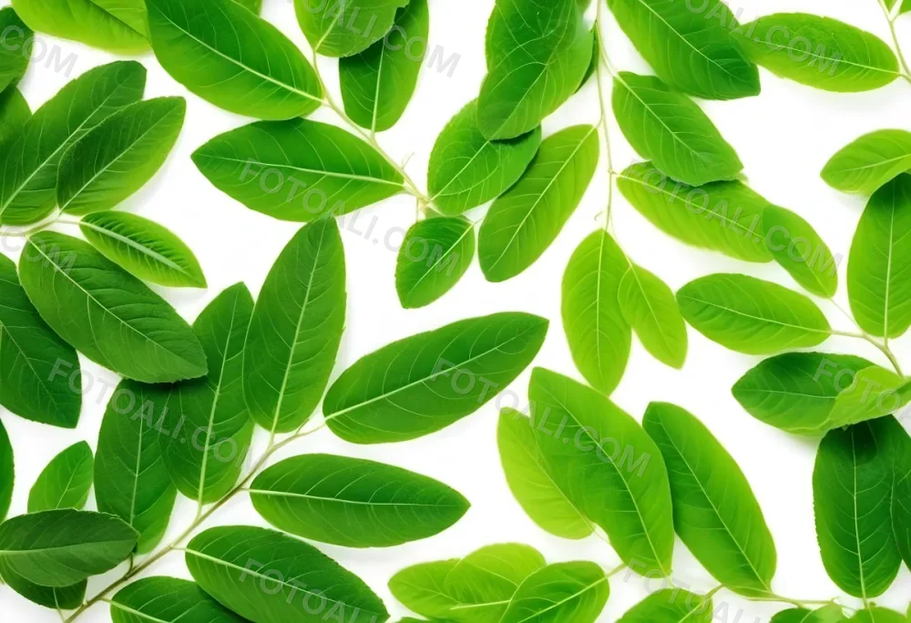 Green Leaves Close Up View Of Various Shapes And Sizes Of Fresh Vibrant Green Leaves Against A White Background 2 D73a