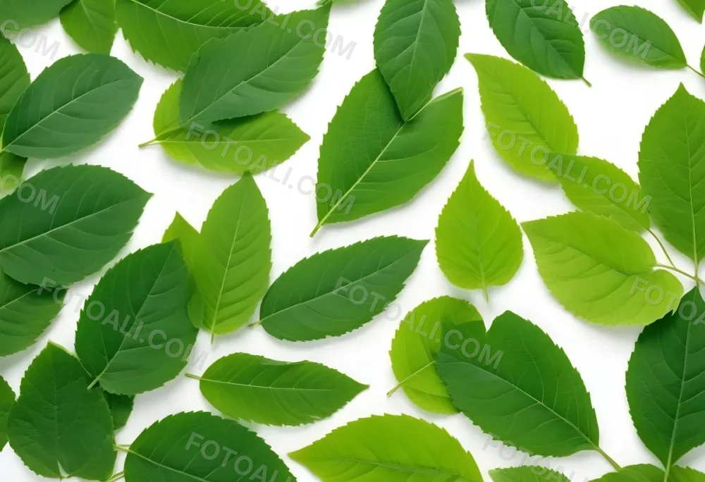 Green Leaves Close Up View Of Various Shapes And Sizes Of Fresh Vibrant Green Leaves Against A White Background 20 08fd