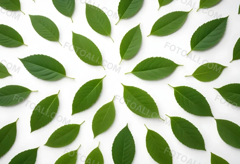 Green Leaves Close Up View Of Various Shapes And Sizes Of Fresh Vibrant Green Leaves Against A White Background 34 Cdd7